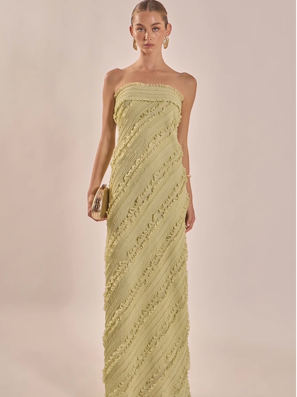 Endless Rose Strapless Textured Maxi Dress in Pistachio